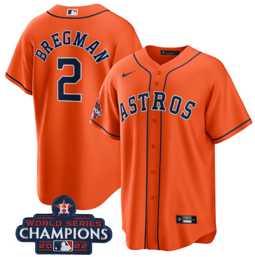 Men's Houston Astros #2 Alex Bregman Orange 2022 World Series Champions Home Stitched Baseball Jersey